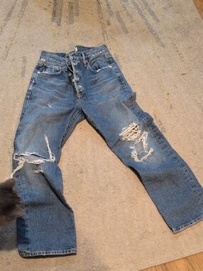 Citizens Of Humanity Distressed Blue Emery Crop Straight Jeans